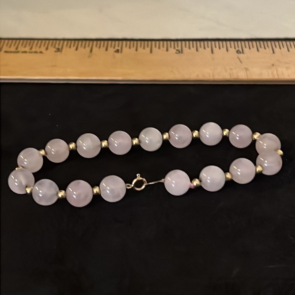 Stamped 14k gold rose quartz bracelet 8”